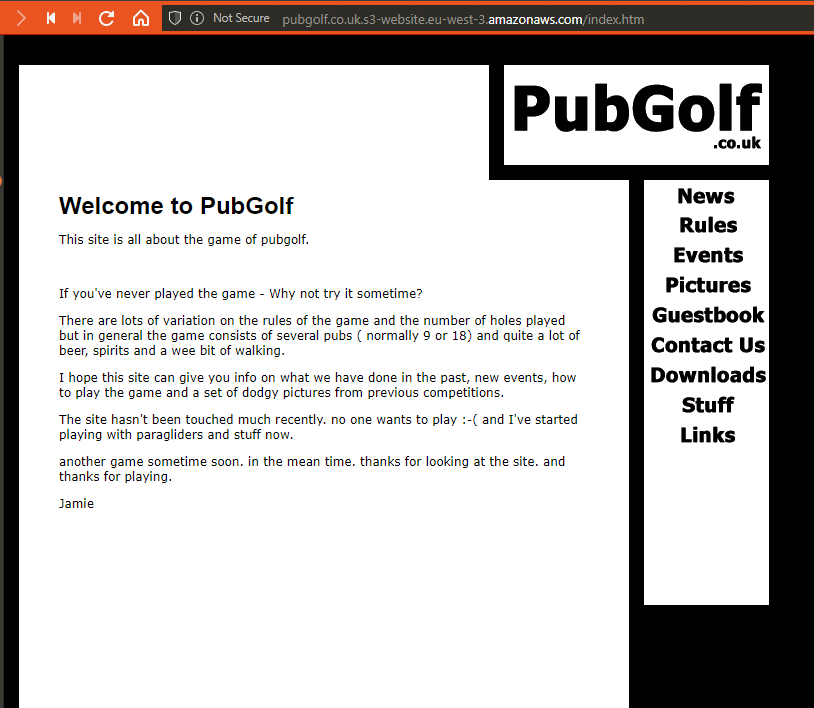 The old pubgolf website files hosted on s3
